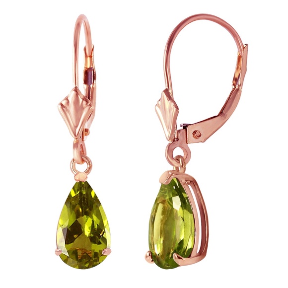 14K. SOLID GOLD LEVERBACK EARRING WITH PERIDOTS (Rose Gold) - Picture 1 of 5